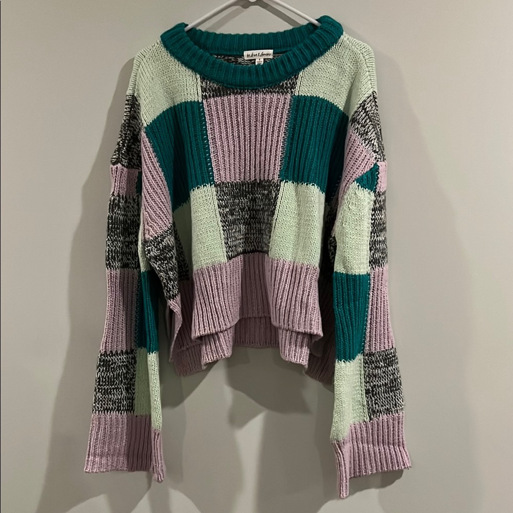For Love & Lemons Finley Sweater in Green/Pink, Size S